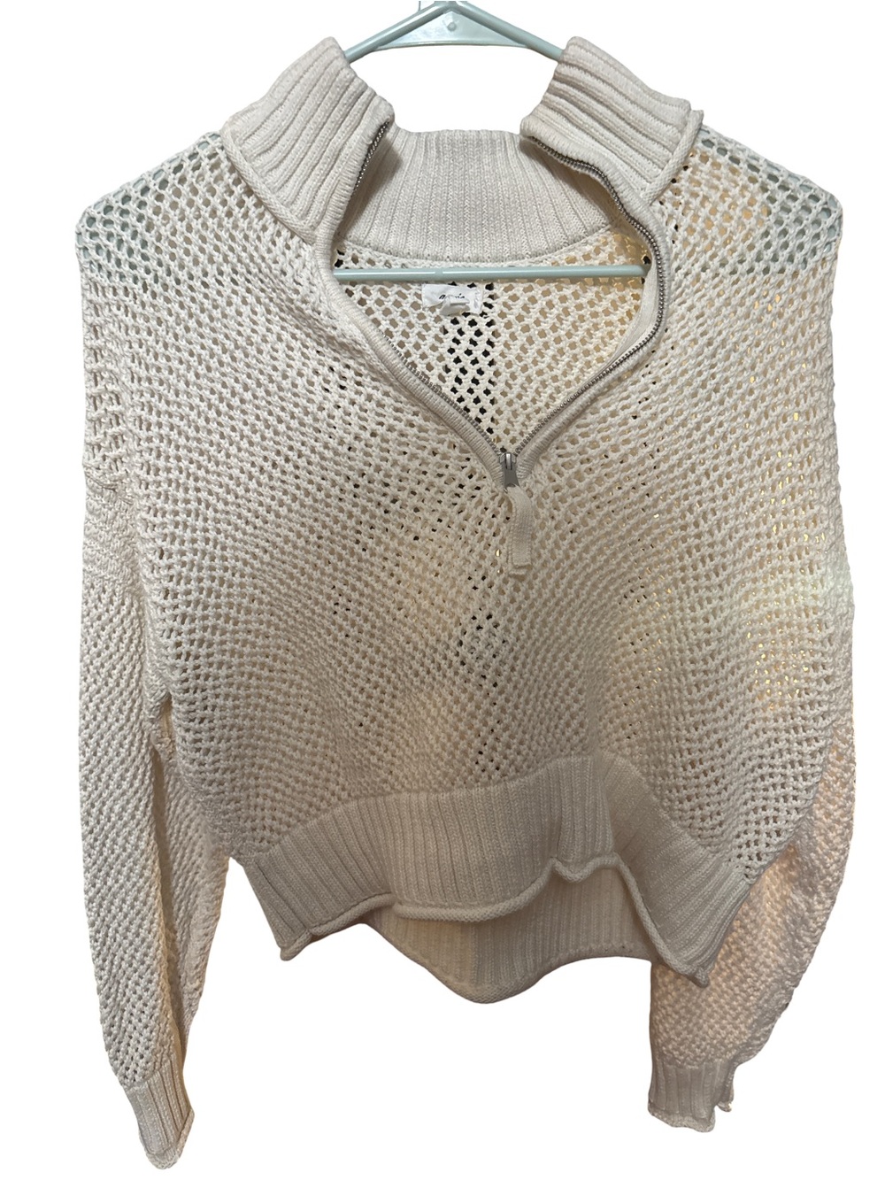aerie Cream Open-Knit Half-Zip Sweater